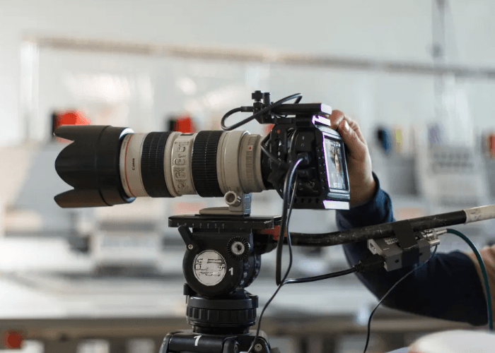 High-end camera gear used by a corporate video production agency houston for a professional indoor shoot.