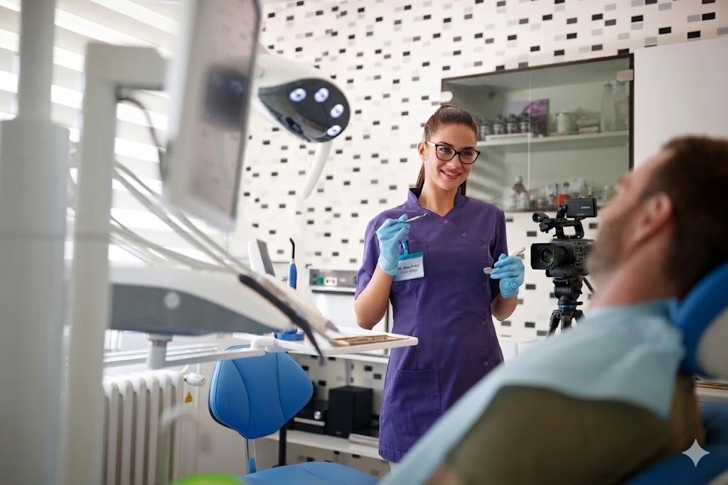 This friendly dental examination perfect for a custom Dental practice marketing videos houston