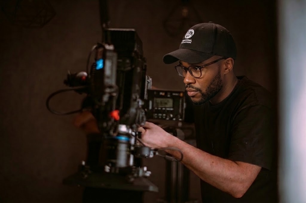 Filming on a unique set with a complex camera rig, shot by a professional commercial video production company Houston.