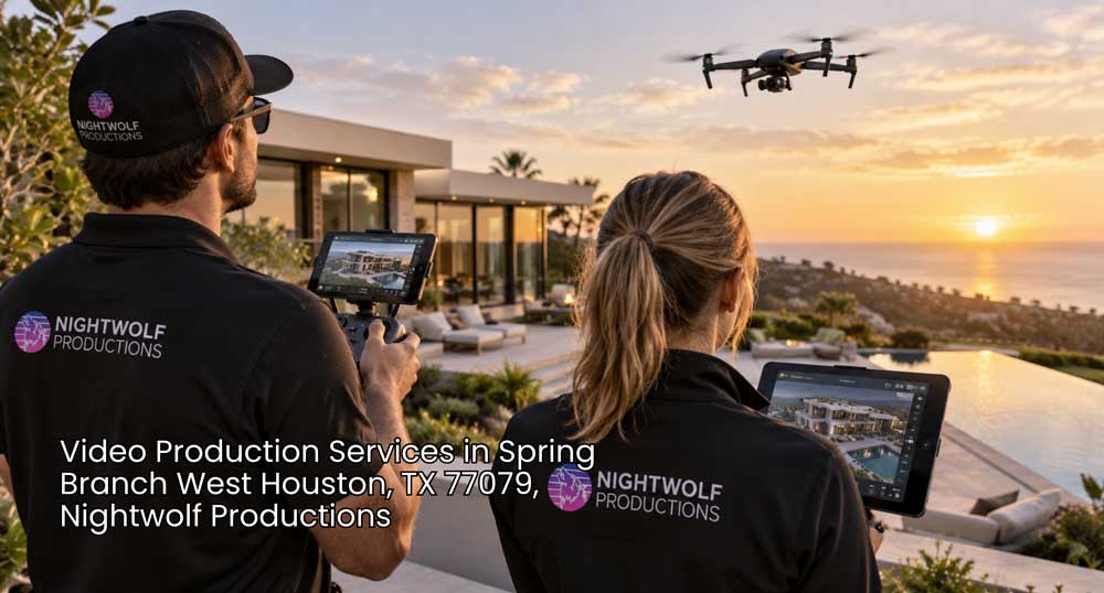 Drone operators capture luxury property aerials at sunset for polished video production services Houston brands can use.